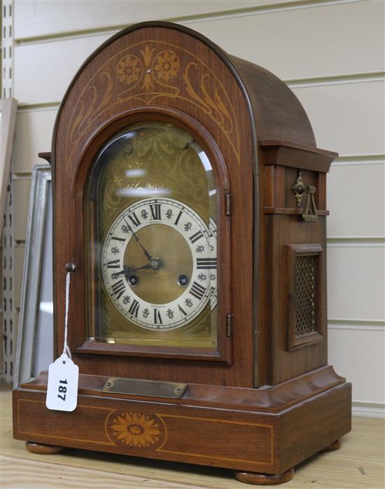 An inlaid mantel clock height 43cm